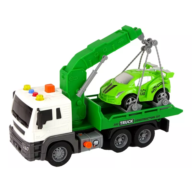 LEAN TOYS Car Transporter Roadside Assistance Tow Truck 1:16 Green Sound Lights
