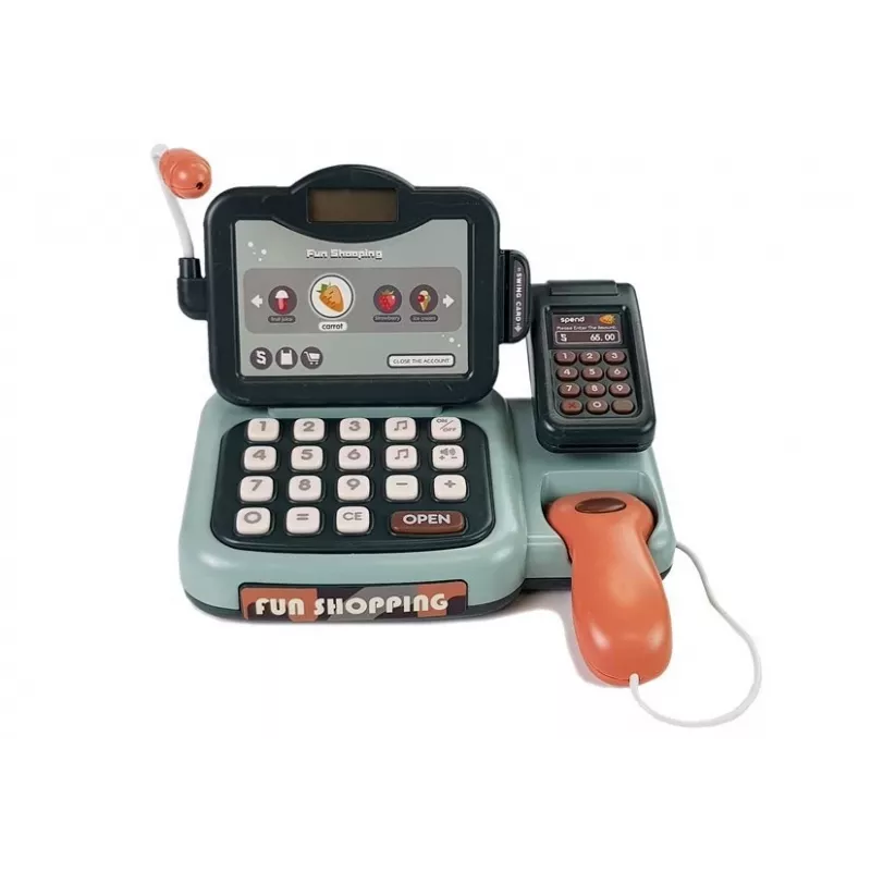 LEAN TOYS Cash Register Shop Kit with Microphone Sound Terminal – Interactive Playset for Kids 3+