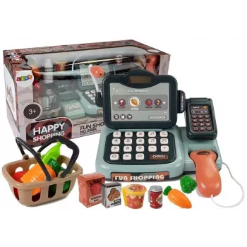 LEAN TOYS Cash Register Shop Kit with Microphone Sound Terminal – Interactive Playset for Kids 3+