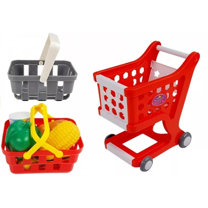 LEAN TOYS Cash Register with Trolley Baskets & Accessories | 35-Piece Pretend Play Set with Working Calculator, Light-Up Scanner, Microphone, Shopping Trolley and Basket | For Ages 3+