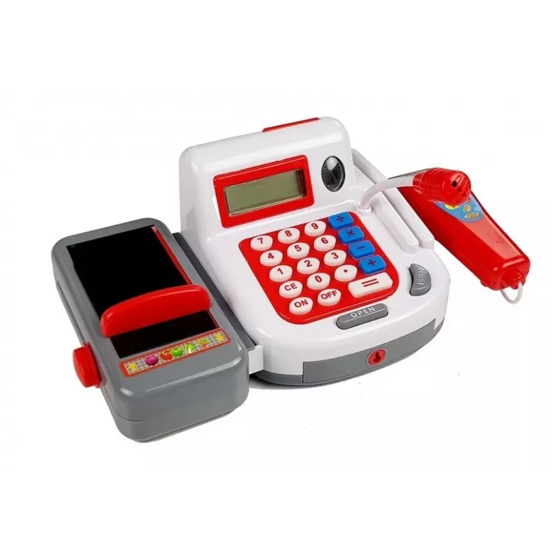 LEAN TOYS Cash Register with Trolley Baskets & Accessories | 35-Piece Pretend Play Set with Working Calculator, Light-Up Scanner, Microphone, Shopping Trolley and Basket | For Ages 3+