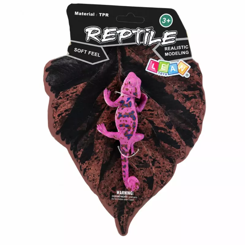 LEAN TOYS Chameleon Rubber Figurine Stretchable Realistic Purple Reptile 14 cm