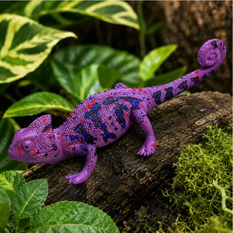 LEAN TOYS Chameleon Rubber Figurine Stretchable Realistic Purple Reptile 14 cm