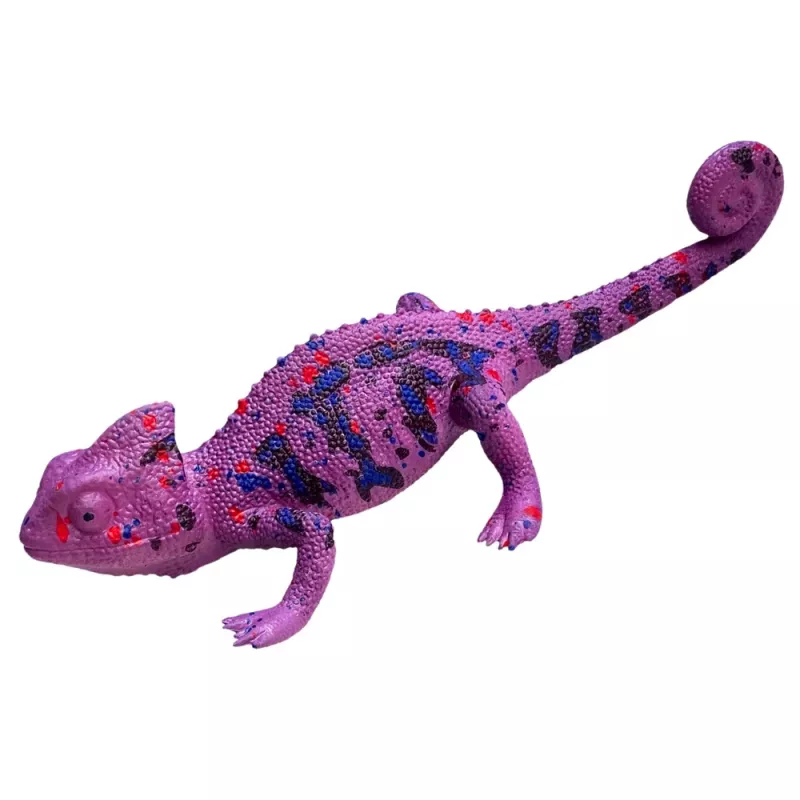 LEAN TOYS Chameleon Rubber Figurine Stretchable Realistic Purple Reptile 14 cm