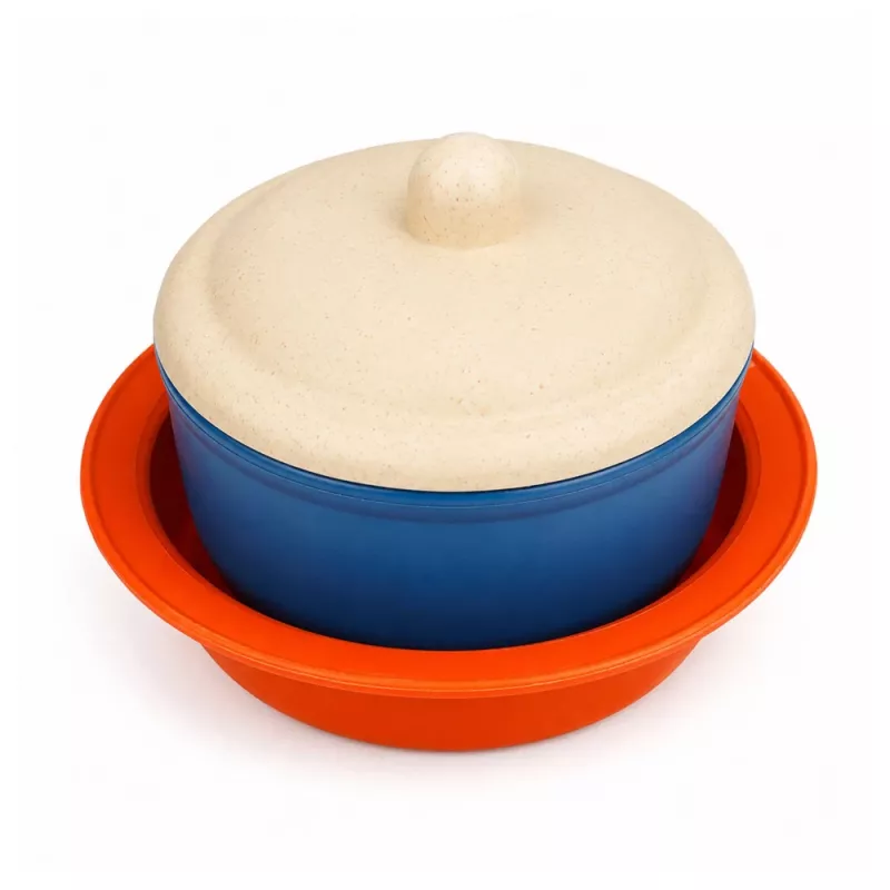 LEAN TOYS Children's Bamboo Fiber Tableware Set, Blue and Orange, 15 pcs.