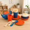 LEAN TOYS Children's Bamboo Fiber Tableware Set, Blue and Orange, 15 pcs.