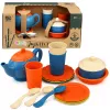 LEAN TOYS Children's Bamboo Fiber Tableware Set, Blue and Orange, 15 pcs.