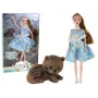 LEAN TOYS Children's Doll Emily Spring Long Hair Blue Dress Kitten