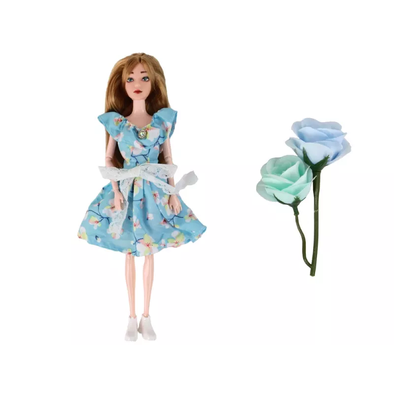 LEAN TOYS Children's Doll Emily Spring Long Hair Blue Flower Dress