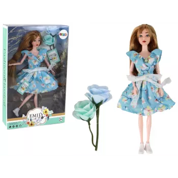 LEAN TOYS Children's Doll Emily Spring Long Hair Blue Flower Dress