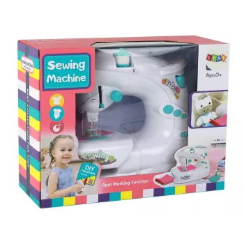 Lean Toys Children's Sewing Machine for Kids - White, Battery Operated, Realistic Toy with Foot Pedal and LED Light