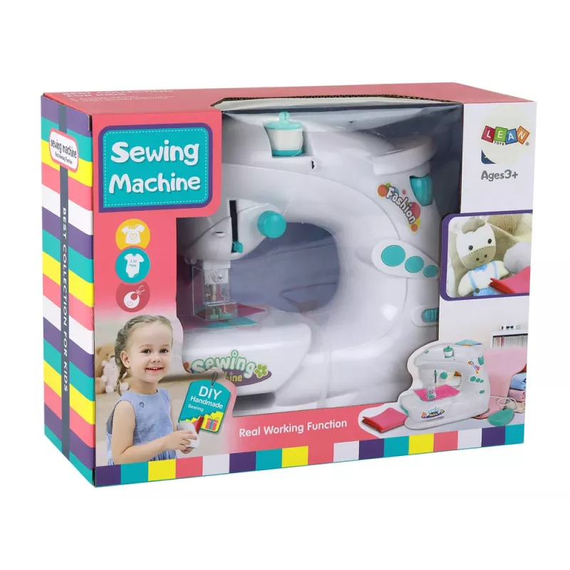Lean Toys Children's Sewing Machine for Kids - White, Battery Operated, Realistic Toy with Foot Pedal and LED Light