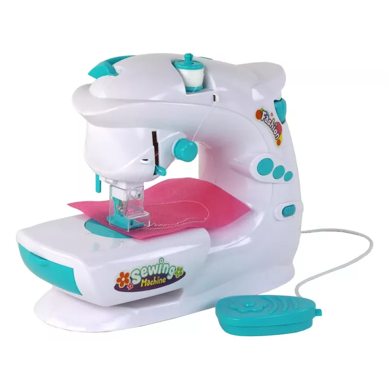 Lean Toys Children's Sewing Machine for Kids - White, Battery Operated, Realistic Toy with Foot Pedal and LED Light