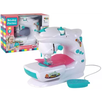 Lean Toys Children's Sewing Machine for Kids - White, Battery Operated, Realistic Toy with Foot Pedal and LED Light