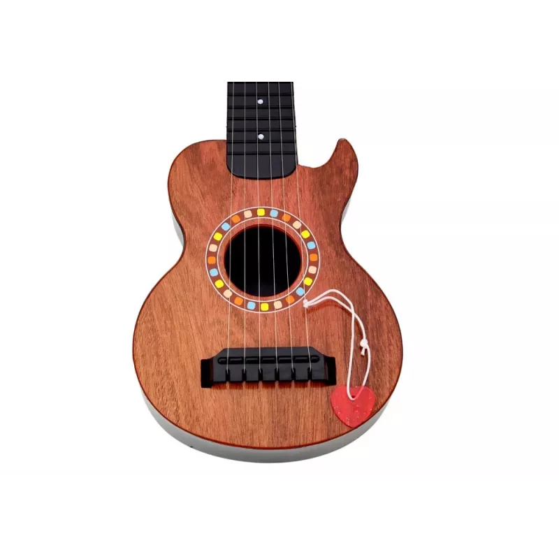 LEAN TOYS Children's Toy Guitar with Brown Wood Finish and Pick, 6 Nylon Strings, Acoustic, Ages 3+