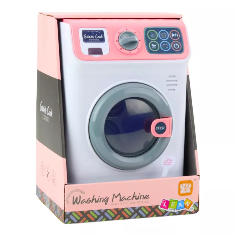 LEAN TOYS Children's Washing Machine Rotating Drum Lights Sounds White Pink