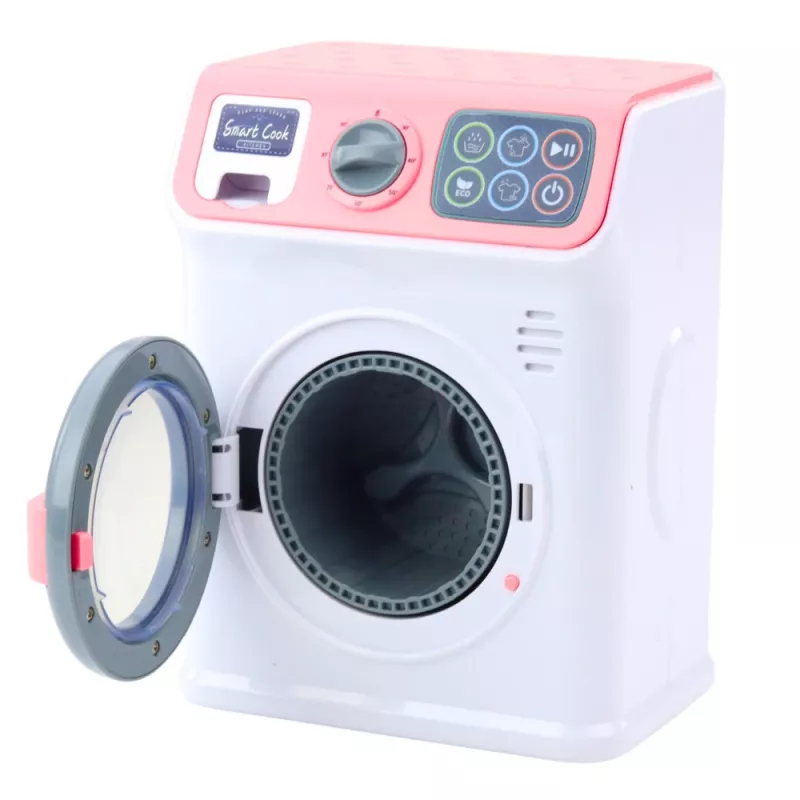 LEAN TOYS Children's Washing Machine Rotating Drum Lights Sounds White Pink