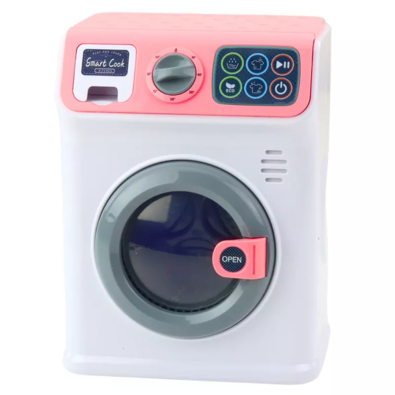 LEAN TOYS Children's Washing Machine Rotating Drum Lights Sounds White Pink