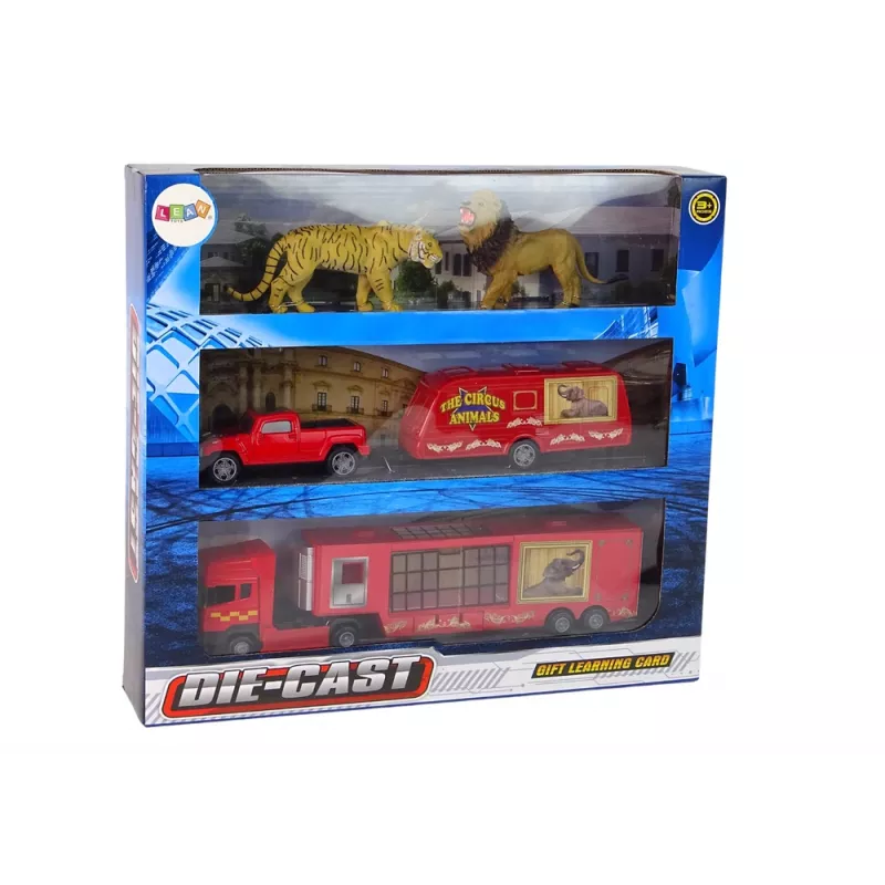 LEAN TOYS Circus Animals Vehicle Set The Circus Animals Truck + Car with Trailer