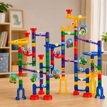 LEAN TOYS Construction Set Ball Track Tunnels Colorful Dinosaurs 192 pcs