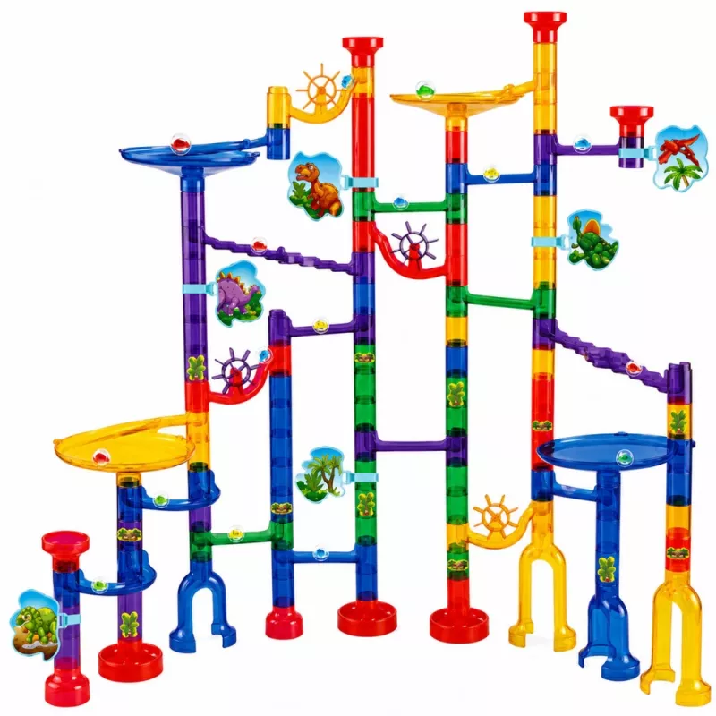 LEAN TOYS Construction Set Ball Track Tunnels Colorful Dinosaurs 192 pcs