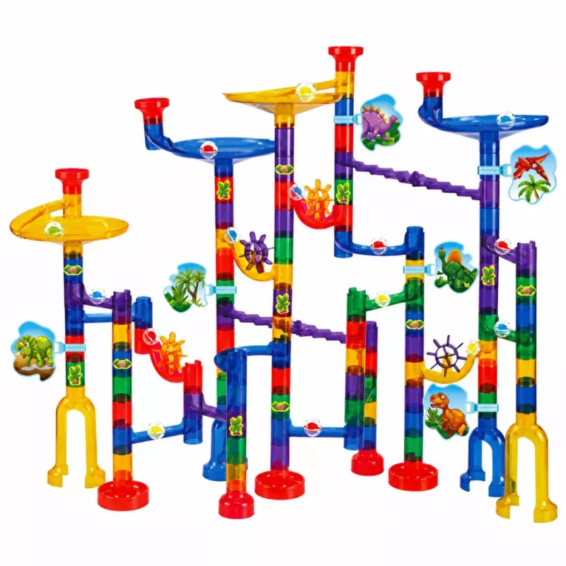 LEAN TOYS Construction Set Ball Track Tunnels Colorful Dinosaurs 192 pcs