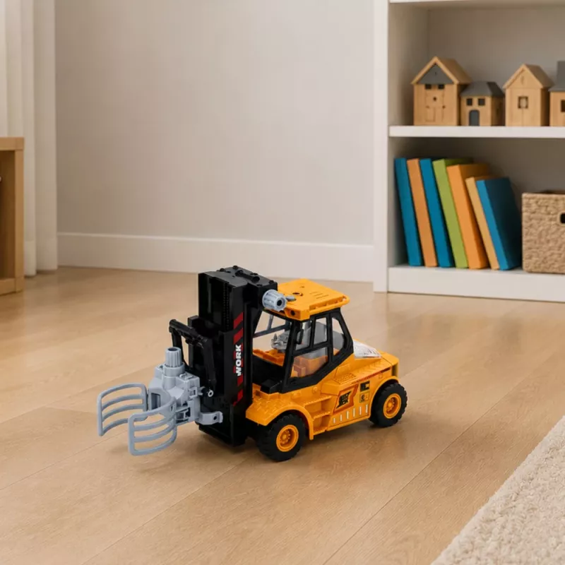 LEAN TOYS Construction Vehicle Forklift With Adjustable Gripper Lights Sounds Yellow 1:43