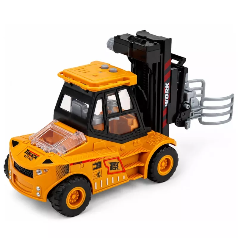LEAN TOYS Construction Vehicle Forklift With Adjustable Gripper Lights Sounds Yellow 1:43