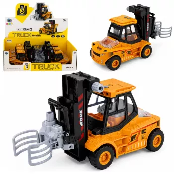 LEAN TOYS Construction Vehicle Forklift With Adjustable Gripper Lights Sounds Yellow 1:43