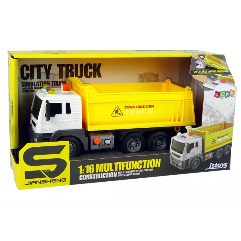 LEAN TOYS Construction Vehicle Tipper Truck 1:16 Yellow Lift Trailer