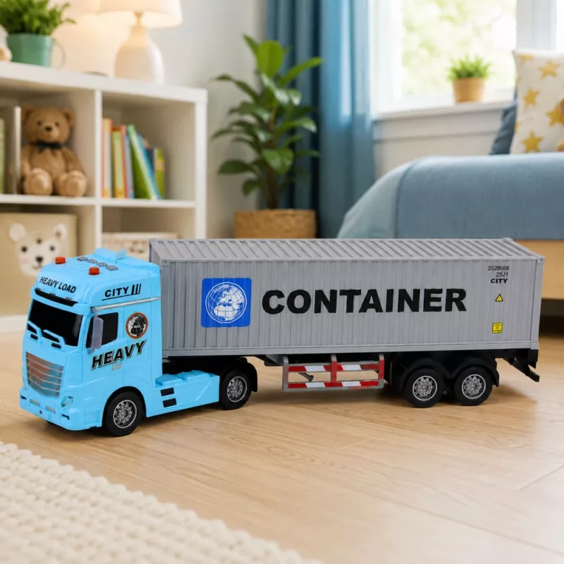 LEAN TOYS Container Truck with Opening Doors, Lights and Sounds – Blue, 54 cm