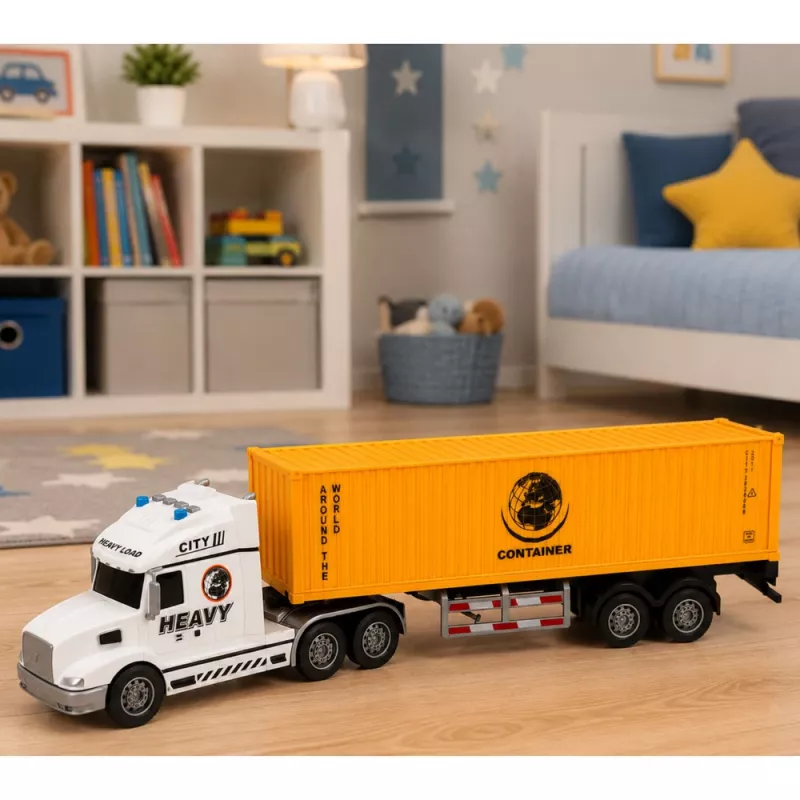 LEAN TOYS Container Truck with Opening Doors Lights and Sounds Yellow 54 cm