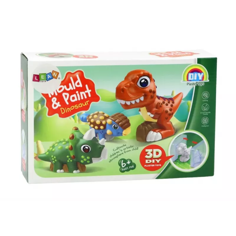 LEAN TOYS Creative Artistic Set Dinosaurs 3D Plaster Paints - Cast & Paint 6 Dinosaur Figures, 6 Molds, 6 Paints, Tools, Ages 5+