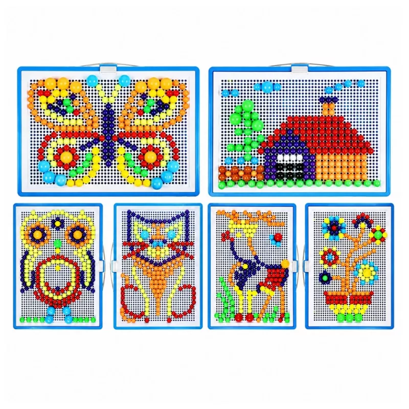 LEAN TOYS Creative Set Button Mosaic Puzzle Mushrooms Pushpins Suitcase 300 pcs