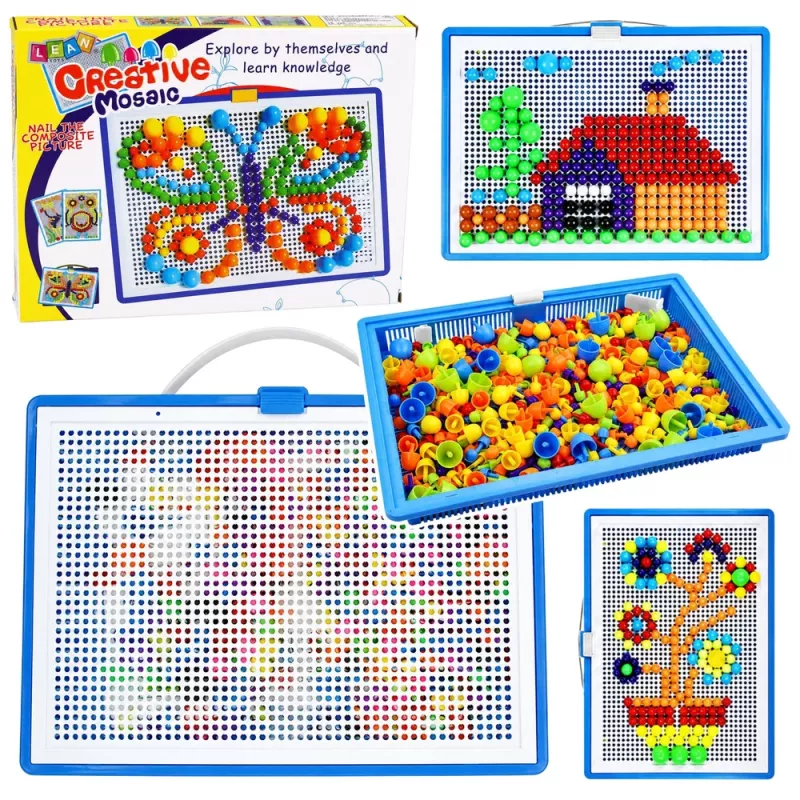 LEAN TOYS Creative Set Button Mosaic Puzzle Mushrooms Pushpins Suitcase 300 pcs