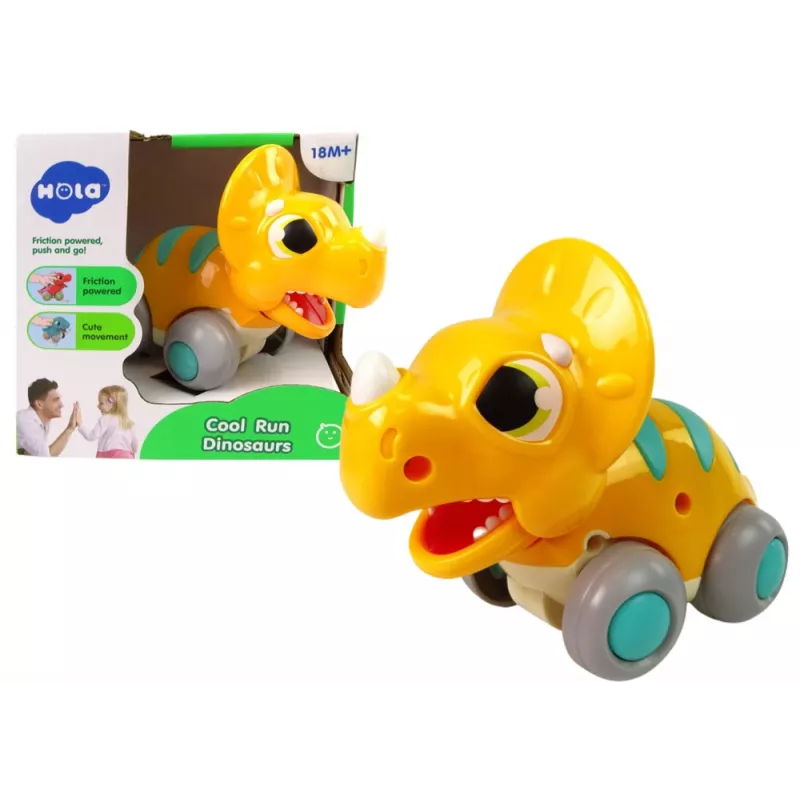 LEAN TOYS Dinosaur on Wheels Yellow Triceratops Figurine