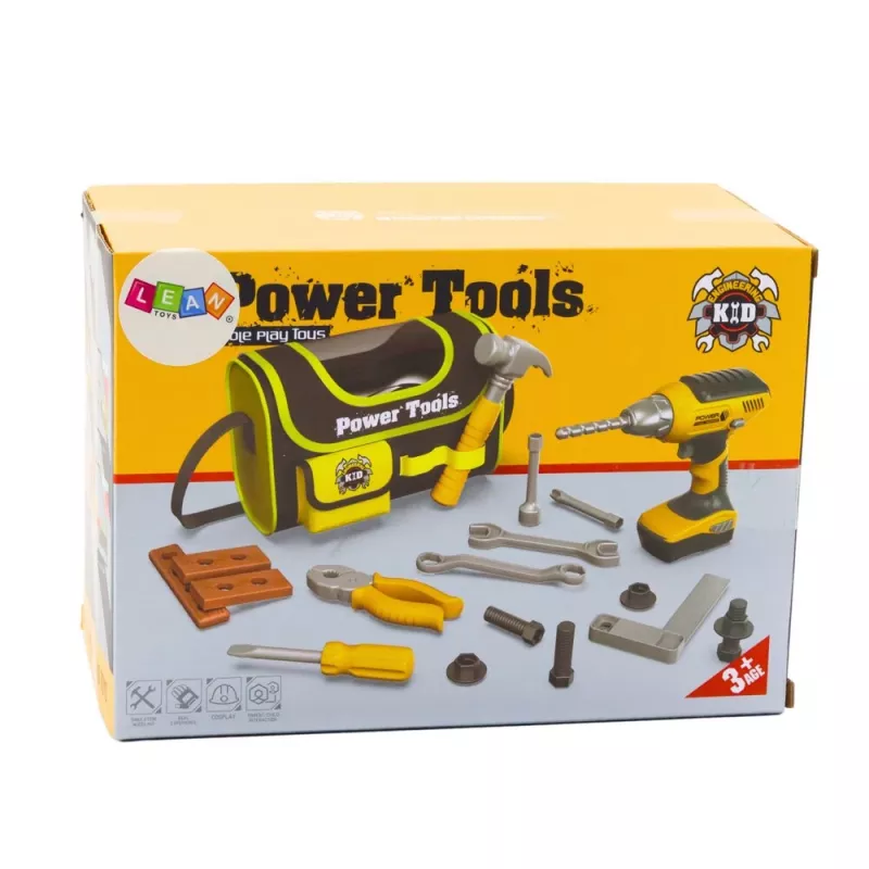 LEAN TOYS DIY Kit Tool Bag for Battery-Powered Drills, 600D Polyester, Black with Red Accents