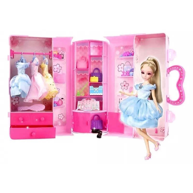 LEAN TOYS Doll Model Set of Clothes Dressing Jewelry in a Suitcase