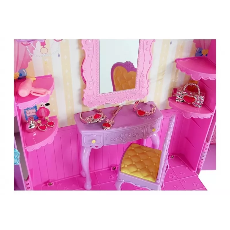 LEAN TOYS Dressing Room with Light and Mirror for 26 cm Dolls - Clothes Set and Accessories