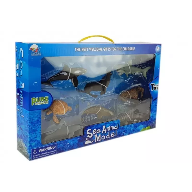 LEAN TOYS Educational Figurines Sea Animals 8 Pieces Sharks Seal Dolphin Walrus Turtle
