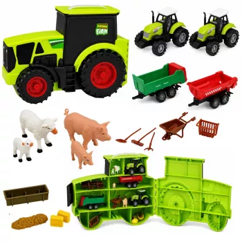 LEAN TOYS Farm Set with Tractor, Agricultural Vehicles, Animals and Accessories – 28-Piece Playset