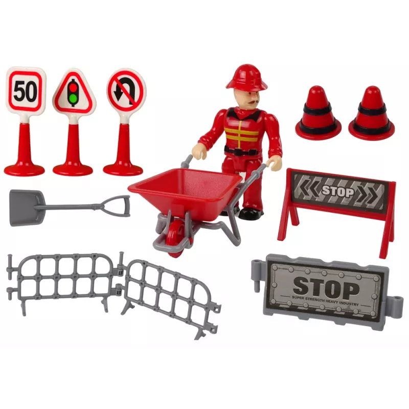 LEAN TOYS Fire Brigade Set Crane Road Signs Firefighter
