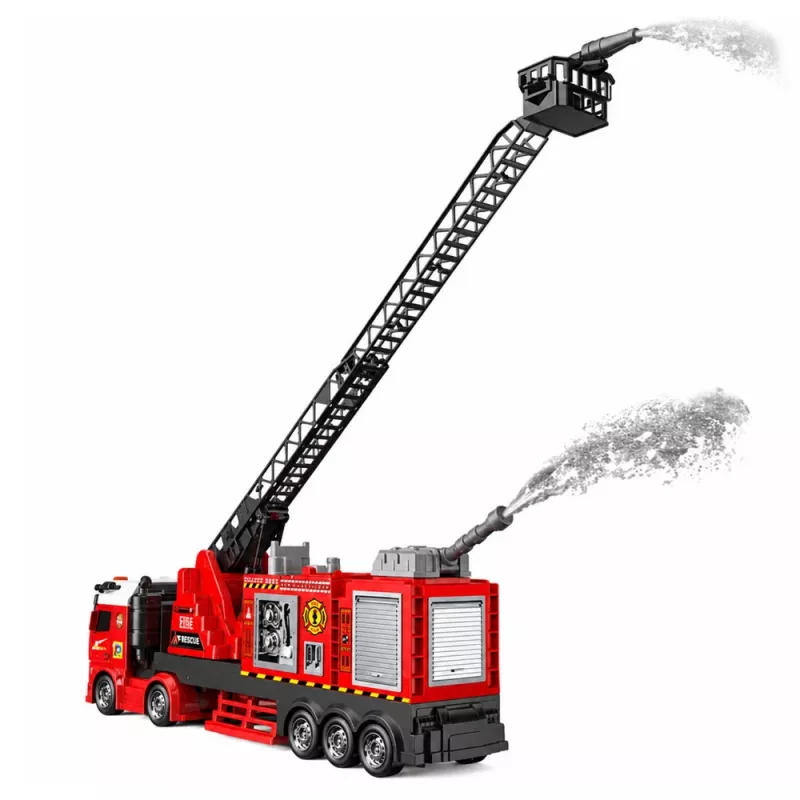 LEAN TOYS Fire Truck with Extendable Boom up to 69 cm, Lights, Sounds and Water Cannon