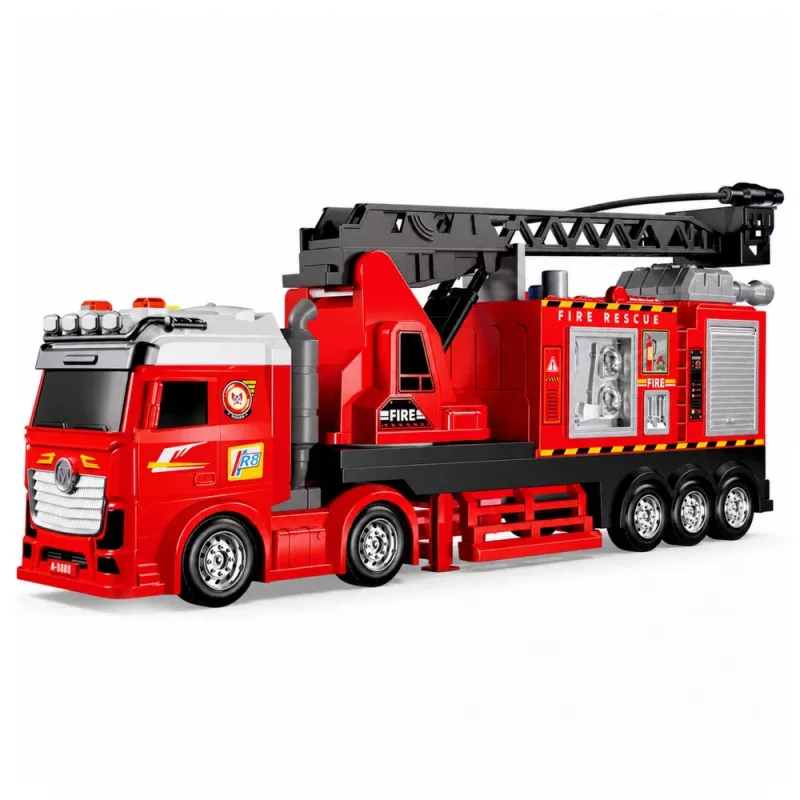 LEAN TOYS Fire Truck with Extendable Boom up to 69 cm, Lights, Sounds and Water Cannon