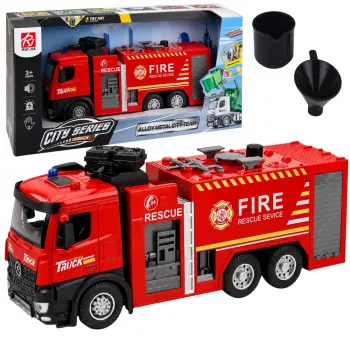 LEAN TOYS Fire Truck with Water Function, Metal Cabin, Lights, Sounds 1:12