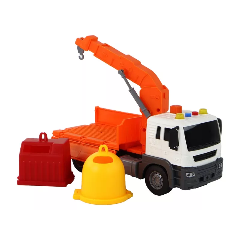 LEAN TOYS Garbage Truck With Crane Friction Drive Orange 1:16