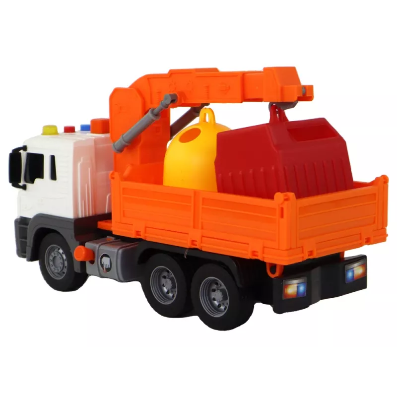 LEAN TOYS Garbage Truck With Crane Friction Drive Orange 1:16
