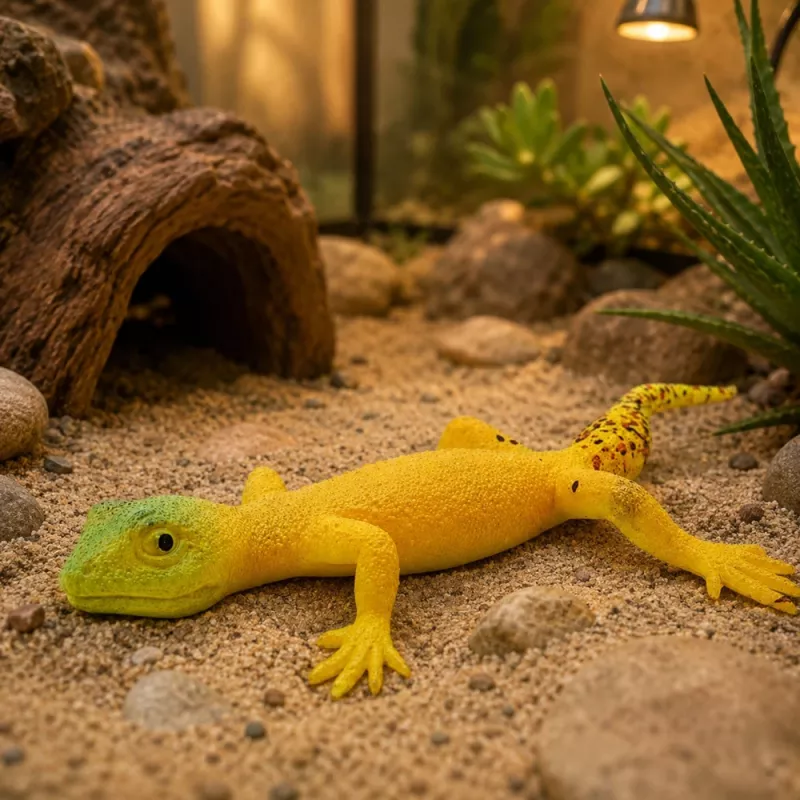 LEAN TOYS Golden Gecko Rubber Figurine Stretchable Realistic Reptile 15.5 cm