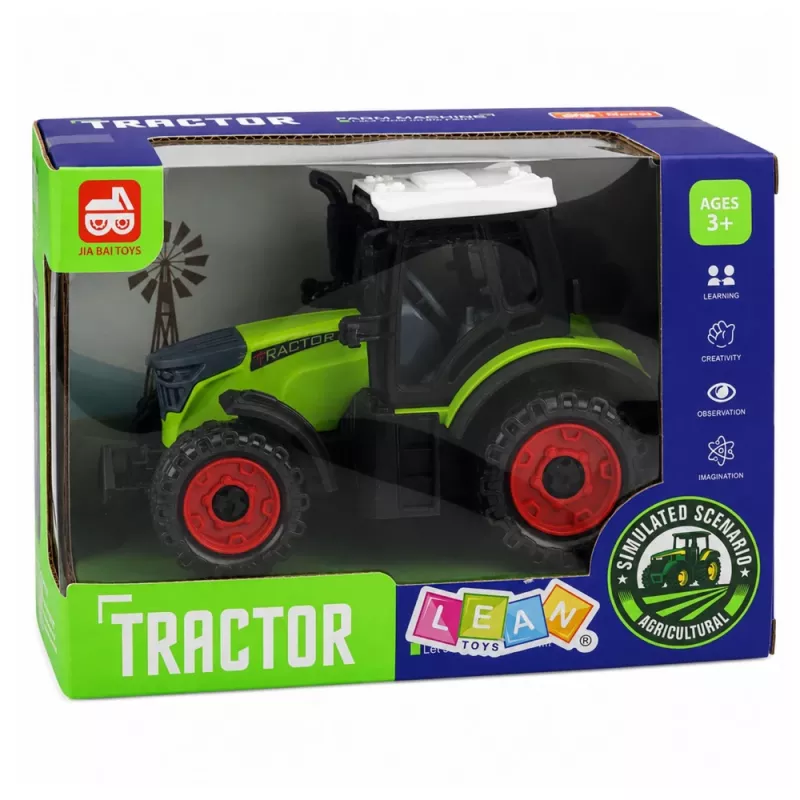 LEAN TOYS Green 15 cm Farm Tractor with Friction Drive