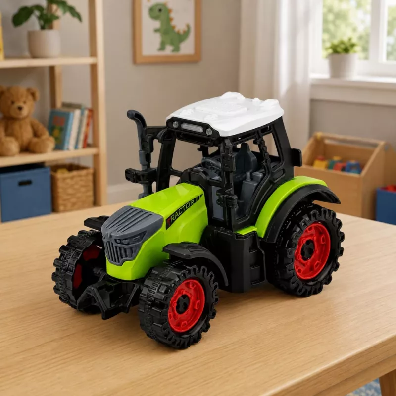 LEAN TOYS Green 15 cm Farm Tractor with Friction Drive